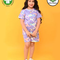 Anthrilo Half Sleeves Unicorn Printed Tee & Shorts - Purple-image-71