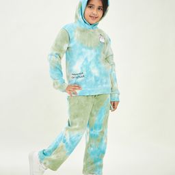 Stylo Bug Full Sleeves Placement Cat Printed Tie Dye Coordinating Hooded Sweatshirt Set - Green-image-31