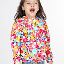Babyhug Cotton Knit Full Sleeves Front Open Sweatjacket with Hood Floral Print- Pink-image-42