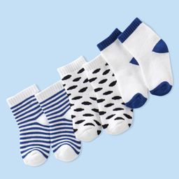 Cute Walk By Babyhug Anti Bacterial Cotton Rich Terry Socks Stripes Pack Of 3 - White & Blue-image-87