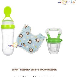 NeonateCare Baby Fruit Feeder Pacifier (1 Pcs) with 1 PCS Silicone Baby Food Dispensing Spoon 90ml and 1 pcs Baby bib (Multi color)-13