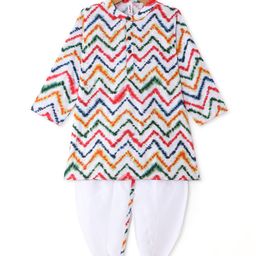 Babyhug 100% Cotton Woven Full Sleeves Kurta & Dhoti Set With Chevron Print - Multicolor-image-92