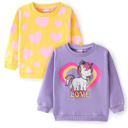 Babyhug Cotton Knit Full Sleeves Sweatshirts With Unicorn & Hearts Print Pack of 2 - Purple & Yellow-image-91