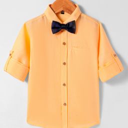 Robo Fry Woven Full Sleeves Solid Colour Party Shirt With Bow - Orange-image-17