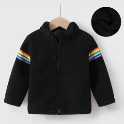 Kookie Kids Full Sleeves High Neck Fur Winter Jacket with Stripes Detailing - Black-picture-38