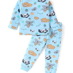 Babyhug Cotton Knit Full Sleeves Night Suit With Animals Print - Sky Blue-image-71