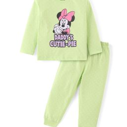 Babyhug Disney Single Jersey Knit Full Sleeves Night Suit With Minnie Mouse Graphic - Green-picture-43