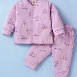 Zero Sinker Knit Full Sleeves Bunny Printed Night Suit - Lilac-image-59
