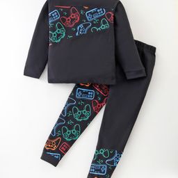 Unicorns Cotton Full Sleeves Gaming Consoles Printed Coordinating Tee & Pajama Set - Black-picture-29