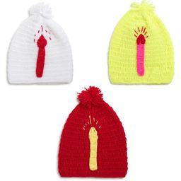 MayRa Knits Pack Of 3 Hand Knitted Candles Crochet Designed Caps - Red Yellow & White-picture-18
