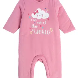 MINI KLUB Cotton Full Sleeves I M Out Of This World Text Printed Romper - Pink-picture-45