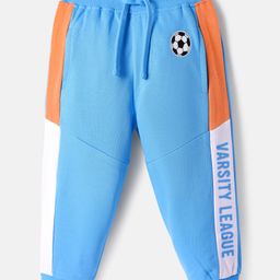 Babyhug Cotton Knit Full Length Cut & Sew Designed Lounge Pant with Text Print - Blue-image-25