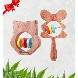 Brain Factory Wooden Owl & Bear Teething Rattle Toy Combo (Pack of 2) - Neem Wood, Safe & Eco-Friendly Teething Relief for Babies-14