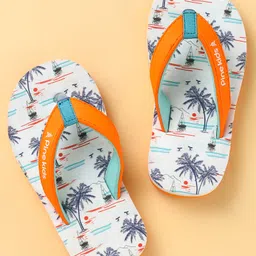 Pine Kids Slip On Flip Flops with Beach Theme Print - White & Blue-picture-10