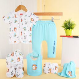 Babyhug 100% Cotton Baby Gift Set Pack of 7 - White & Light Blue-image-62
