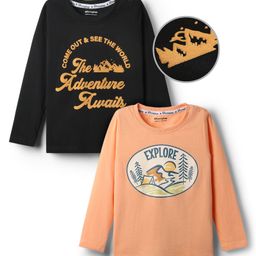 Honeyhap 100% Premium Cotton With Bio Finish Full Sleeves T-Shirt with The Adventure Awaits Text Print Pack Of 2 - Apricot Ice & Black Beauty-image-36