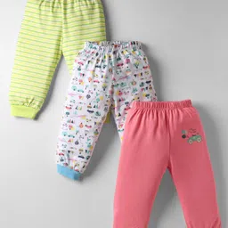 OHMS Single Jersey Knit Full Length Lounge Pant With Vehicle & Stripes Pack Of 3 - Pink White & Light Green-picture-4