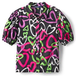 Pine Kids Woven Puff Sleeves Shirt Style Top With Heart Print - Black-image-79