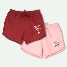 Ariel Cotton Knit Pack Of 2 I M A Cute Cat & Drama Queen Text Printed Shorts - Maroon & Pink-image-67