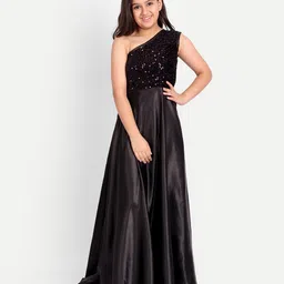 Tilism Woven One Shoulder Sequins Embellished Gown - Black-picture-23