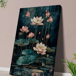 SAF Pink & Teal Lotus Flower Canvas Floral and Botanical Wall Painting-image-43