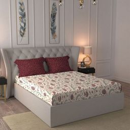MYTRIDENT Red & White Floral 144 TC Queen Bedsheet with 2 Pillow Covers-image-83