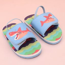 Babyoye Flip Flops with Back Strap & Shark Print - Multicolor image 2