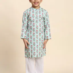 Maaesa Boys Floral Printed Regular Beads and Stones Pure Cotton Kurta with Pyjamas-32
