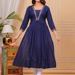 Clothonus Asha Floral Embroidered Yoke Design V-Neck Pleated A-Line Kurta-image-58