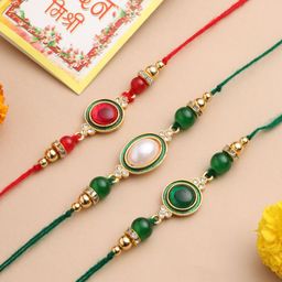 Anouk Pack Of 3 Artificial Beaded & Pearls Thread Rakhi With Roli Chawal Chandan Mishri-20