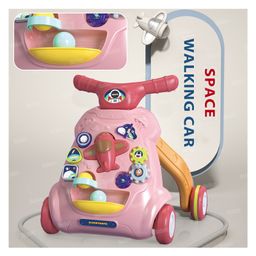 Fiddlerz Baby Walker Toy with Music and Lights Adjustable Handle Multifunction Activity Panel Push Ride-On Car for Toddlers Early Learning Walking Support 12+ Months - (Pink) image 3