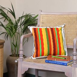 Myntra Elegant Homes Aztec Echoes White & Yellow Striped Square Cushion Cover-image-7