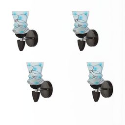 1ST TIME Pack Of 4 Blue & White Printed Glass Cylinder Shaped Wall Lamp-picture-1