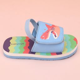 Babyoye Flip Flops with Back Strap & Shark Print - Multicolor image 4