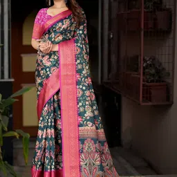 J 6 DESIGNER Floral Printed Zari Block Print Saree-picture-35