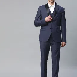 Blackberrys Men Navy Blue & Black Slim Fit Self-Design Single-Breasted Partywear Suit-image-34