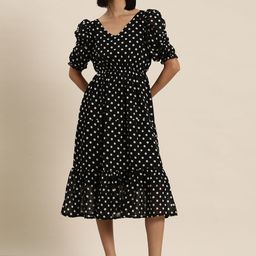 INVICTUS Polka Dot Print Puff Sleeve Georgette A-Line Midi Dress-image-40