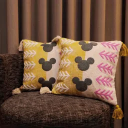 LUSHLYF White & Yellow Set of 2 Cartoon Characters Square Cushion Covers-image-9