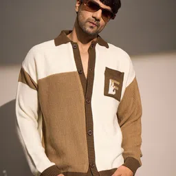 FUGAZEE Men Colourblocked Cardigan with Embroidered Detail-picture-44