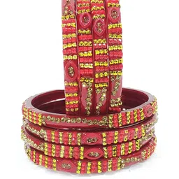 SAVORADE Set Of 8 Maroon Glass Bangle-picture-2