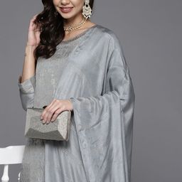 Libas Women Grey & Golden Kurta with Palazzos & Dupatta-image-83