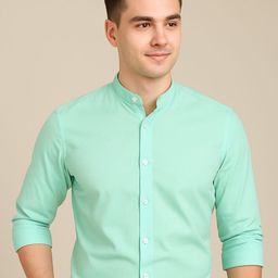 FUBAR Mandarin Collar Pure Cotton Slim Fit Formal Shirt-image-85