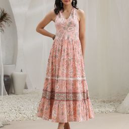 Rain & Rainbow Printed Pure Cotton Fit & Flare Maxi Ethnic Dress-image-88
