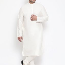 KISAH PLUS Men White & Peach-Coloured Solid Kurta with Churidar & Nehru Jacket image 2