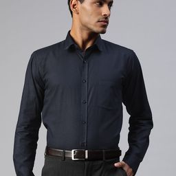 MANQ Men Navy Blue Solid Smart Regular Fit Formal Shirt-image-47