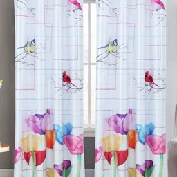 Aura White & Pink Set of 2 Floral Long Door Curtain-49