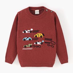 Bonfino Boys 100% Cotton Full Sleeves Sweater With Car Embroidery - Maroon-picture-25