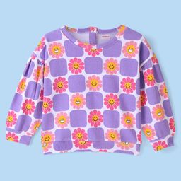 Babyhug 100% Cotton Full Sleeves Sweatshirt With Graphics & All Over Floral Print - Purple-image-107
