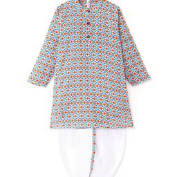 Babyhug 100% Cambric Full Sleeve Printed Kurta With Solid Dhoti Set - Blue-image-97