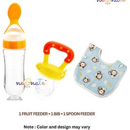 NeonateCare Baby Fruit Feeder Pacifier (1 Pcs) with 1 PCS Silicone Baby Food Dispensing Spoon 90ml and 1 pcs Baby bib (Multi color)-14